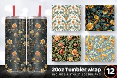 Baroque Flowers Tumbler Wrap, 20oz Skinny Tumbler Wrap Product Image 1