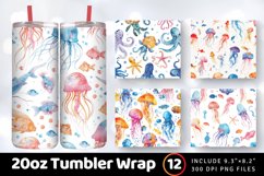 Watercolor Jellyfish and Fish Tumbler Wrap, 20oz Skinny Tumb Product Image 1