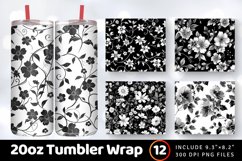 Black &amp; White Floral Tumbler Wrap, 20oz Skinny Tumbler Wrap Product Image 1