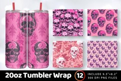 Pink Halloween with Skulls Tumbler Wrap, 20oz Skinny Tumbler Product Image 1