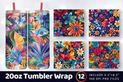 Vibrant Colorful Floral Tumbler Wrap, 20oz Skinny Tumbler Wr Product Image 1