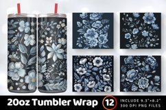 Dusty Blue Floral Embroidery Tumbler Wrap, 20oz Skinny Tumbl Product Image 1