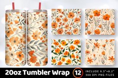 Orange Botanical Flowers Tumbler Wrap, 20oz Skinny Tumbler W Product Image 1