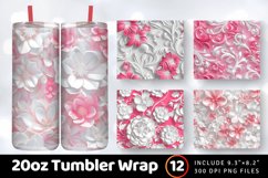 3D Pink and White Floral Tumbler Wrap, 20oz Skinny Tumbler W Product Image 1