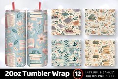 Pastel Floral Cottage core Books Tumbler Wrap, 20oz Skinny T Product Image 1