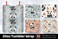 Floral Baby Panda Tumbler Wrap, 20oz Skinny Tumbler Wrap Product Image 1