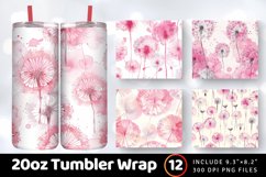 Watercolor Pink Dandelion Tumbler Wrap, 20oz Skinny Tumbler Product Image 1