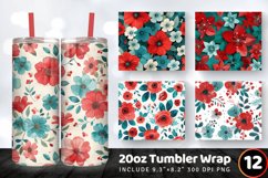 Red &amp; Teal Flowers Tumbler Wrap, 20oz Skinny Tumbler Wrap Product Image 1