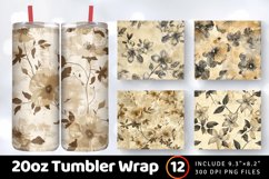 Beige Grunge Flowers Fabric Tumbler Wrap, 20oz Skinny Tumble Product Image 1