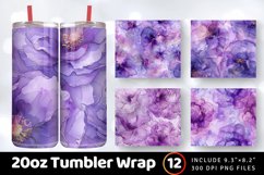 Lilac Alcohol Ink Flowers Tumbler Wrap, 20oz Skinny Tumbler Product Image 1