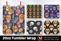 Halloween Sugar Skulls Tumbler Wrap, 20oz Skinny Tumbler Wra Product Image 1