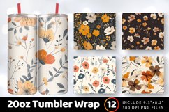 Minimal Boho Flowers Tumbler Wrap, 20oz Skinny Tumbler Wrap Product Image 1