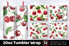 Watercolor Cherries Tumbler Wrap, 20oz Skinny Tumbler Wraps Product Image 1