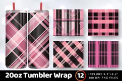 Pink &amp; Black Plaid Stripes Tumbler Wrap, 20oz Skinny Tumbler Product Image 1