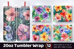Summer Watercolor Hibiscus Tropical Tumbler Wrap, 20oz Skinn Product Image 1