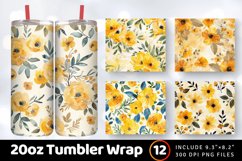 Yellow Watercolor Flowers Tumbler Wrap, 20oz Skinny Tumbler Product Image 1