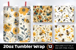 Floral Honeybees Tumbler Wrap, 20oz Skinny Tumbler Wrap Product Image 1