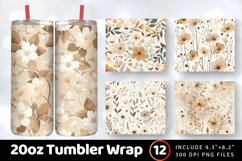 Neutral Beige Flowers Tumbler Wrap, 20oz Skinny Tumbler Wrap Product Image 1