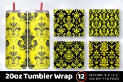 Neon Yellow Damask Tumbler Wrap, 20oz Skinny Tumbler Wraps Product Image 1
