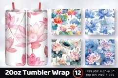 Watercolor Lotus Floral Tumbler Wrap, 20oz Skinny Tumbler Wr Product Image 1