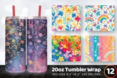 Pretty Rainbow Floral Tumbler Wrap, 20oz Skinny Tumbler Wrap Product Image 1