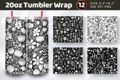 Black White Mini Garden Tumbler Wraps, 20oz Skinny Tumbler W Product Image 1