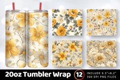 Beige &amp; Yellow Flowers Tumbler Wrap, 20oz Skinny Tumbler Wra Product Image 1