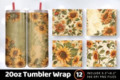 Vintage Autumn Sunflowers Tumbler Wrap, 20oz Skinny Tumbler Product Image 1