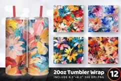 Abstract Oil Paint Flowers Tumbler Wrap, 20oz Skinny Tumbler Product Image 1
