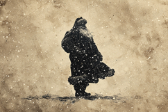 Black Santa Silhouette on Sepia Vintage Snowy Paper Product Image 1