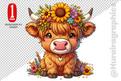 Cute Highland Cow Clipart - PNG File Product Image 2