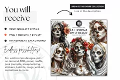 La Llorona Day of the Dead, la catrina Sugar Skull Clipart Product Image 3