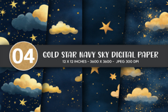 Gold Star Navy Sky Digital Paper Product Image 1