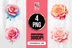 Pink Watercolor Rose Flower Clipart PNG Product Image 1