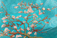 Van Gogh Style Blossom Art Turquoise Swirl Background Product Image 1