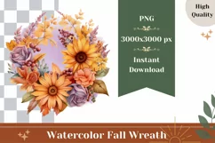 Watercolor Fall Wreath PNG, Warercolor Floral Wreath PNG Product Image 1