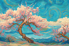 Van Gogh Style Blossom Art Turquoise Swirl Background Product Image 1