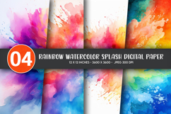 Rainbow Watercolor Splash Digital Paper Product Image 1