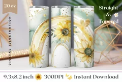 Watercolor Rainbow Tumbler Design, Cute Sunflowers Tumbler Product Image 1