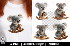Cute Koala on Rocking Horse Clipart Sublimation PNG Product Image 1