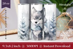 Christmas Tumbler Wrap, Watercolor Baby Wolf Tumbler Design Product Image 1