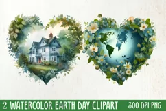 Watercolor Earth Day Clipart, Planet Earth Clipart Product Image 1