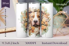 Watercolor Dog Tumbler Wrap Design, Pit Bull Dog Sublimation Product Image 1