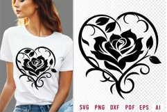 Rose Flower in Floral Heart SVG, Wedding SVG, Valentines Day Product Image 1