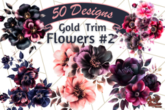 Gothic Roses with Gold Trim PNG, Elegant Dark Floral Art Product Image 1