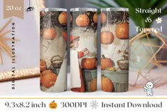 Cartoon Pumpkins Tumbler Design, Vintage Halloween Pumpkins Product Image 1