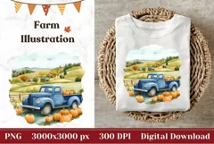 Blue Farm Truck Illustration, Farmhouse Sublimation Design Product Image 1