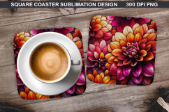 Flowers Coaster Sublimation, Summer Flowers Coaster PNG Product Image 1