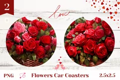 Love Flowers Basket Car Coaster, Red Rose Car Coaster Product Image 1