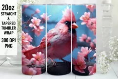 3D Pink Cardinal Bird Tumbler Sublimation Wrap | 3D Tumbler Product Image 1